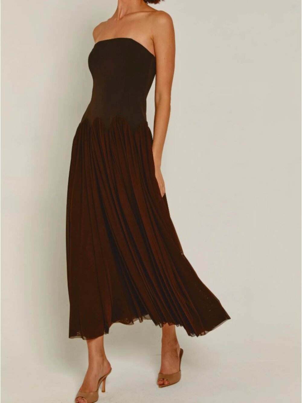 Rare London - Brown Scallop Maxi Dress NWT